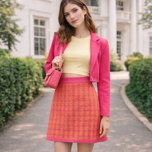 Free Assembly Pink & Orange Tweed Knit Sweater Mini Skirt – Size L